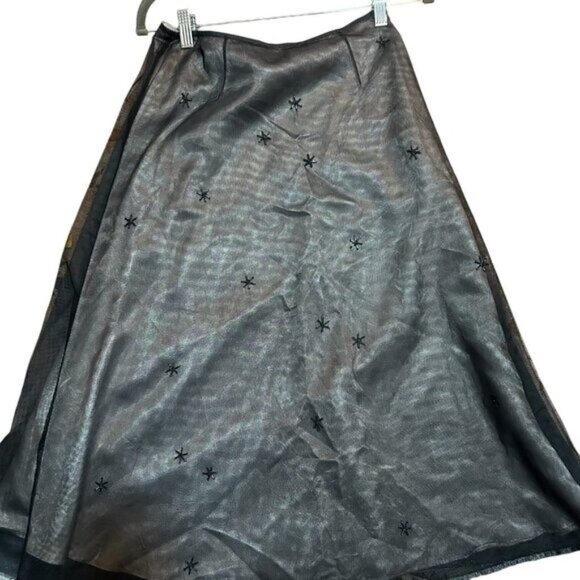 Vtg Express Sheer Sequin flare Skirt 2 Black Halloween Goth Formal Romantic - Picture 3 of 12